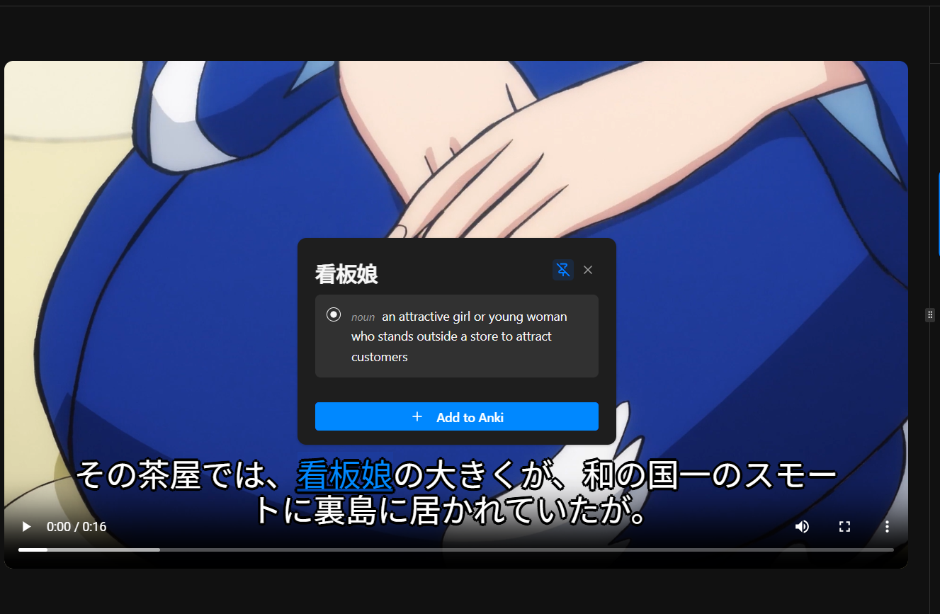 SubSmith word definition popover with Add to Anki button